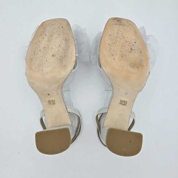 Badgley Mischka Tess Block Heel Sandals with Mesh Poof Bow, Silver Metallic, 6 - Picture 11 of 16